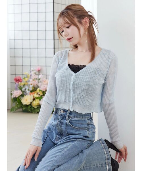 EATME（イートミー）の「ヘムラッフルニットカーディガン（カーディガン/ボレロ・レディース・ブラック/アイボリー/ブルー・FREE）」の10枚目の写真