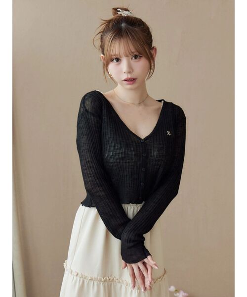 EATME（イートミー）の「ヘムラッフルニットカーディガン（カーディガン/ボレロ・レディース・ブラック/アイボリー/ブルー・FREE）」の12枚目の写真