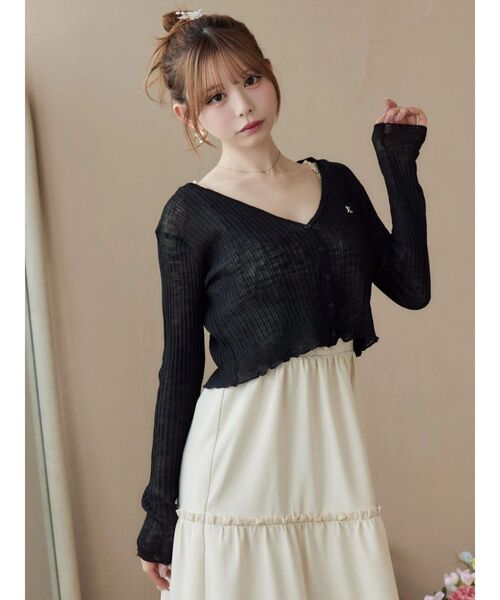 EATME（イートミー）の「ヘムラッフルニットカーディガン（カーディガン/ボレロ・レディース・ブラック/アイボリー/ブルー・FREE）」の14枚目の写真