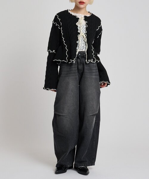 w closet(ダブルクローゼット)の「タックボリュームデニム(デニムパンツ・レディース・ベージュ/ブルー/ブラック・MEDIUM/SMALL)」の12枚目の写真