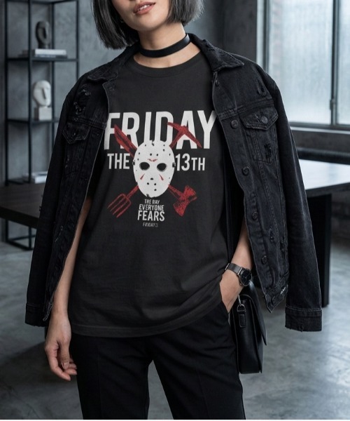 ALWAYS GOOD TIME(オルウェイズグッドタイム)の「【FRIDAYTHE13TH/13日の金曜日】USD加工ジェイソンプリント半袖Tシャツ/Movie Tee/ユニセックス(Tシャツ/カットソー・メンズ・ブラック系その他/スミクロ・LL/L/M)」の9枚目の写真