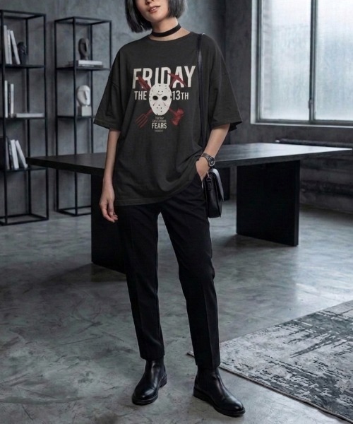 ALWAYS GOOD TIME(オルウェイズグッドタイム)の「【FRIDAYTHE13TH/13日の金曜日】USD加工ジェイソンプリント半袖Tシャツ/Movie Tee/ユニセックス(Tシャツ/カットソー・メンズ・ブラック系その他/スミクロ・LL/L/M)」の10枚目の写真