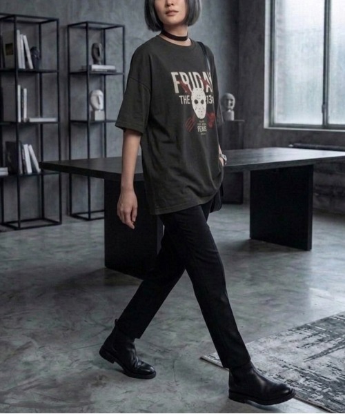 ALWAYS GOOD TIME(オルウェイズグッドタイム)の「【FRIDAYTHE13TH/13日の金曜日】USD加工ジェイソンプリント半袖Tシャツ/Movie Tee/ユニセックス(Tシャツ/カットソー・メンズ・ブラック系その他/スミクロ・LL/L/M)」の12枚目の写真