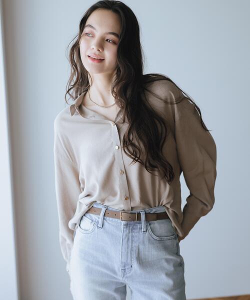 N.（N. Natural Beauty Basic）（エヌエヌナチュラルビューティーベーシック）の「リネンブレンドシャツ（シャツ/ブラウス・レディース・レッド/ネイビー/ラベンダー/ベージュ・FREE）」の2枚目の写真