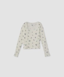 JANE SMITH / JOHN SMITH | COTTON EYELET RIB FLOWER SQUARE NECK PULLOVER(Tシャツ/カットソー)