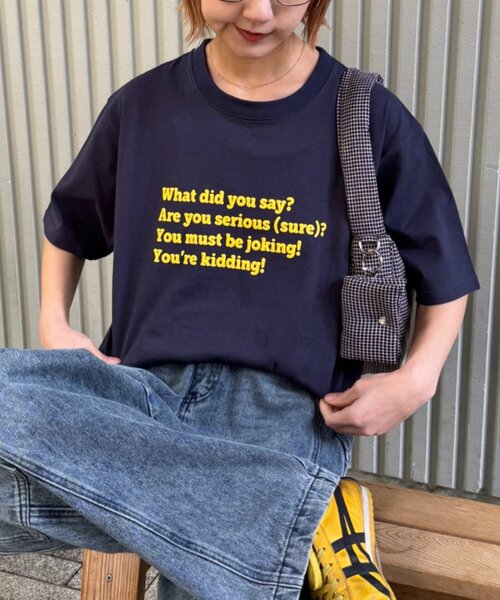 CIAOPANIC TYPY(チャオパニックティピー)の「【UNISEX】【プラスサイズあり】ポコポコメッセージロゴTEE(Tシャツ/カットソー・メンズ・グリーン/ホワイト/ピンク/サックスブルー/グレイッシュベージュ/ブラック/ネイビー/グレー・MEDIUM/LARGE/XX-LARGE)」の6枚目の写真