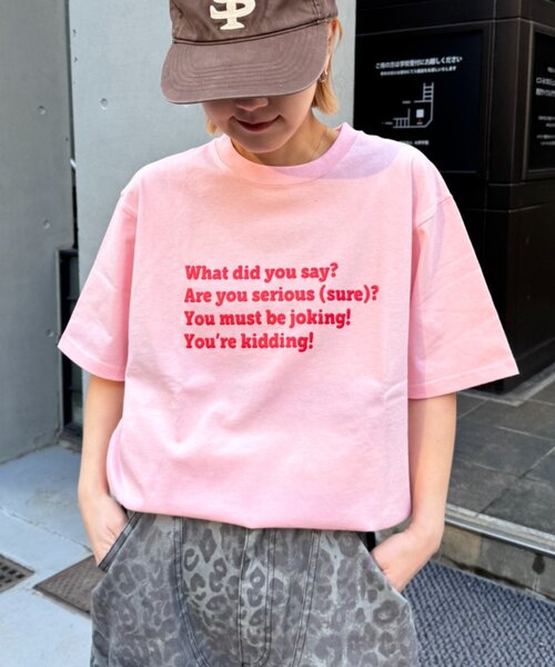 CIAOPANIC TYPY(チャオパニックティピー)の「【UNISEX】【プラスサイズあり】ポコポコメッセージロゴTEE(Tシャツ/カットソー・メンズ・グリーン/ホワイト/ピンク/サックスブルー/グレイッシュベージュ/ブラック/ネイビー/グレー・MEDIUM/LARGE/XX-LARGE)」の8枚目の写真