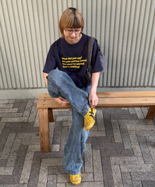 CIAOPANIC TYPY(チャオパニックティピー)の「【UNISEX】【プラスサイズあり】ポコポコメッセージロゴTEE(Tシャツ/カットソー・メンズ・グリーン/ホワイト/ピンク/サックスブルー/グレイッシュベージュ/ブラック/ネイビー/グレー・MEDIUM/LARGE/XX-LARGE)」の11枚目の写真