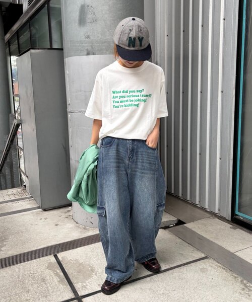 CIAOPANIC TYPY(チャオパニックティピー)の「【UNISEX】【プラスサイズあり】ポコポコメッセージロゴTEE(Tシャツ/カットソー・メンズ・グリーン/ホワイト/ピンク/サックスブルー/グレイッシュベージュ/ブラック/ネイビー/グレー・MEDIUM/LARGE/XX-LARGE)」の13枚目の写真