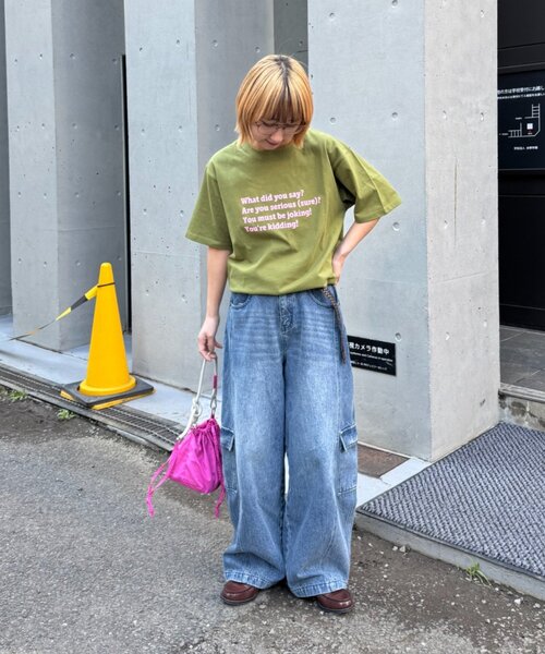 CIAOPANIC TYPY(チャオパニックティピー)の「【UNISEX】【プラスサイズあり】ポコポコメッセージロゴTEE(Tシャツ/カットソー・メンズ・グリーン/ホワイト/ピンク/サックスブルー/グレイッシュベージュ/ブラック/ネイビー/グレー・MEDIUM/LARGE/XX-LARGE)」の16枚目の写真