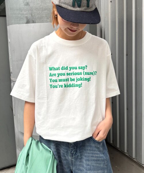 CIAOPANIC TYPY(チャオパニックティピー)の「【UNISEX】【プラスサイズあり】ポコポコメッセージロゴTEE(Tシャツ/カットソー・メンズ・グリーン/ホワイト/ピンク/サックスブルー/グレイッシュベージュ/ブラック/ネイビー/グレー・MEDIUM/LARGE/XX-LARGE)」の20枚目の写真