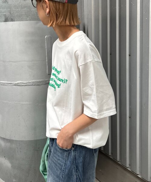 CIAOPANIC TYPY(チャオパニックティピー)の「【UNISEX】【プラスサイズあり】ポコポコメッセージロゴTEE(Tシャツ/カットソー・メンズ・グリーン/ホワイト/ピンク/サックスブルー/グレイッシュベージュ/ブラック/ネイビー/グレー・MEDIUM/LARGE/XX-LARGE)」の21枚目の写真