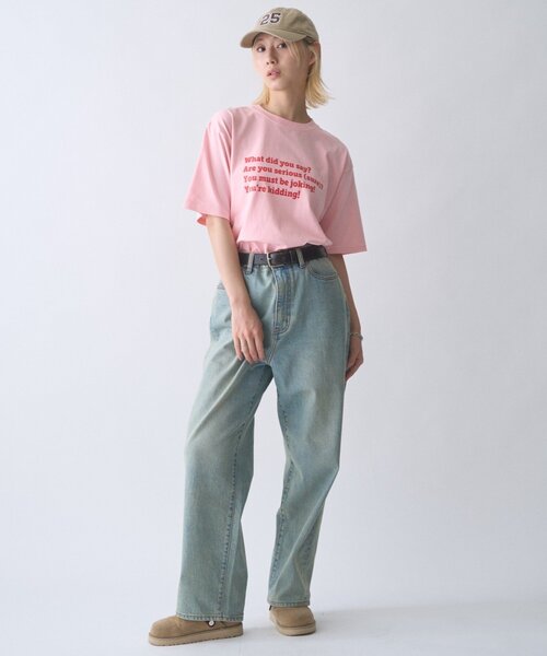 CIAOPANIC TYPY(チャオパニックティピー)の「【UNISEX】【プラスサイズあり】ポコポコメッセージロゴTEE(Tシャツ/カットソー・レディース・グリーン/ホワイト/ピンク/サックスブルー/グレイッシュベージュ/ブラック/ネイビー/グレー・MEDIUM/LARGE/XX-LARGE)」の12枚目の写真
