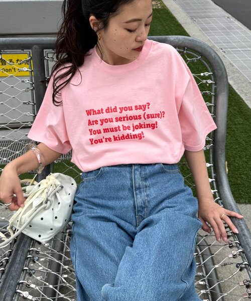 CIAOPANIC TYPY(チャオパニックティピー)の「【UNISEX】【プラスサイズあり】ポコポコメッセージロゴTEE(Tシャツ/カットソー・レディース・グリーン/ホワイト/ピンク/サックスブルー/グレイッシュベージュ/ブラック/ネイビー/グレー・MEDIUM/LARGE/XX-LARGE)」の9枚目の写真