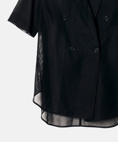 LE CIEL BLEU（ルシェルブルー）の「シアーダブルブレステッドSSジャケット / Sheer Double Breasted SS Jacket（シャツ/ブラウス・レディース・ブラウン/オフホワイト/ブラック・36）」の20枚目の写真