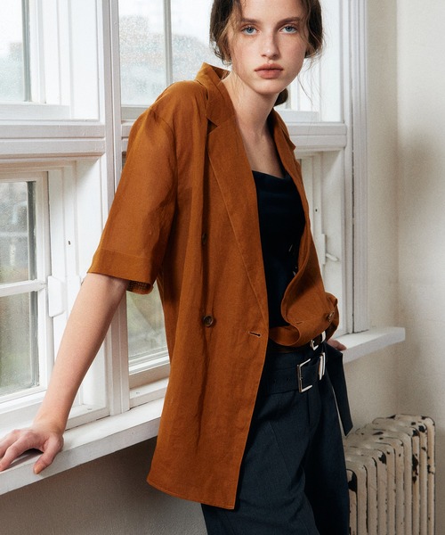 LE CIEL BLEU（ルシェルブルー）の「シアーダブルブレステッドSSジャケット / Sheer Double Breasted SS Jacket（シャツ/ブラウス・レディース・ブラウン/オフホワイト/ブラック・36）」の22枚目の写真