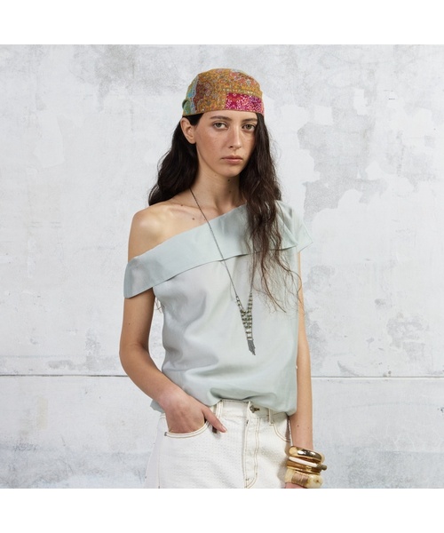 One Shoulder Silky Tencel Blouse, Mint（シャツ/ブラウス）｜KUME 
