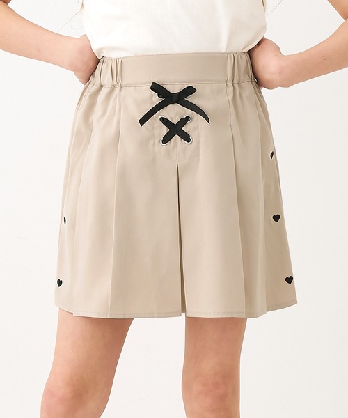 coca（coca）（コカ）の「キッズ ハートラインプリーツスカート（スカート・キッズ・ブラック/ライトベージュ・120/130/140/150）」の2枚目の写真