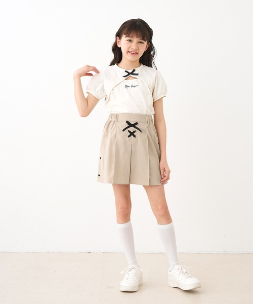 coca（coca）（コカ）の「キッズ ハートラインプリーツスカート（スカート・キッズ・ブラック/ライトベージュ・120/130/140/150）」の3枚目の写真