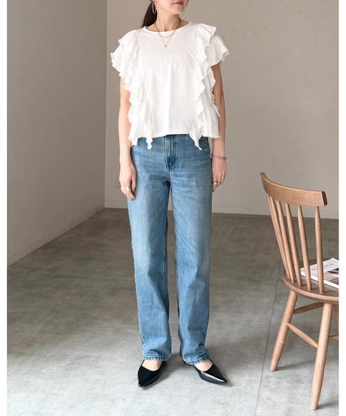 She's Closet(シーズクローゼット)の「綿100% ボリュームフリル ラッフルスリーブ 半袖Tシャツ(Tシャツ/カットソー・レディース・ホワイト/ブラック・FREE)」の15枚目の写真
