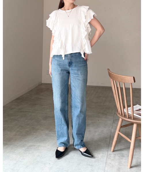 She's Closet(シーズクローゼット)の「綿100% ボリュームフリル ラッフルスリーブ 半袖Tシャツ(Tシャツ/カットソー・レディース・ホワイト/ブラック・FREE)」の14枚目の写真