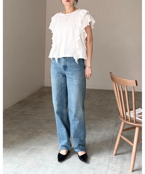 She's Closet(シーズクローゼット)の「綿100% ボリュームフリル ラッフルスリーブ 半袖Tシャツ(Tシャツ/カットソー・レディース・ホワイト/ブラック・FREE)」の13枚目の写真