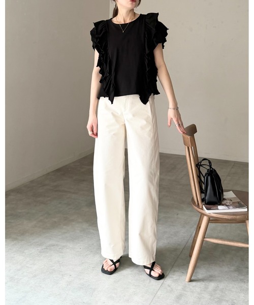 She's Closet(シーズクローゼット)の「綿100% ボリュームフリル ラッフルスリーブ 半袖Tシャツ(Tシャツ/カットソー・レディース・ホワイト/ブラック・FREE)」の12枚目の写真