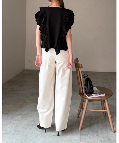 She's Closet(シーズクローゼット)の「綿100% ボリュームフリル ラッフルスリーブ 半袖Tシャツ(Tシャツ/カットソー・レディース・ホワイト/ブラック・FREE)」の11枚目の写真