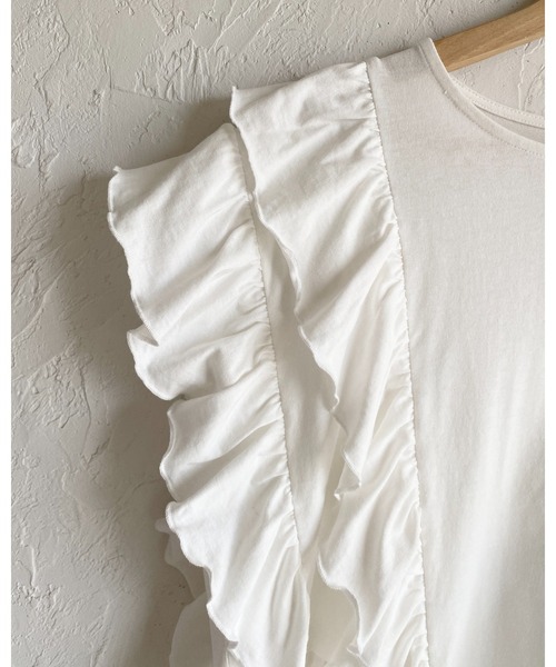 She's Closet(シーズクローゼット)の「綿100% ボリュームフリル ラッフルスリーブ 半袖Tシャツ(Tシャツ/カットソー・レディース・ホワイト/ブラック・FREE)」の10枚目の写真