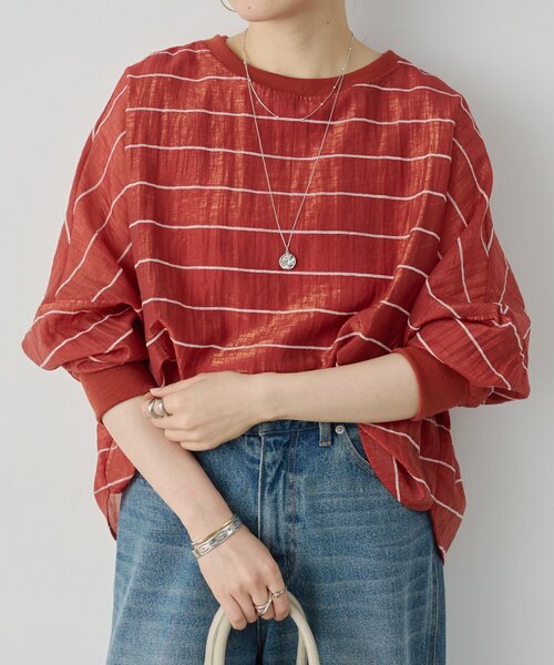 LIVETART(リヴェタート)の「《4/2(木)18:00予約開始》シアーボーダーシャツTee(シャツ/ブラウス・レディース・ホワイト/ライトグレー/ブラック/レッド・FREE)」の4枚目の写真