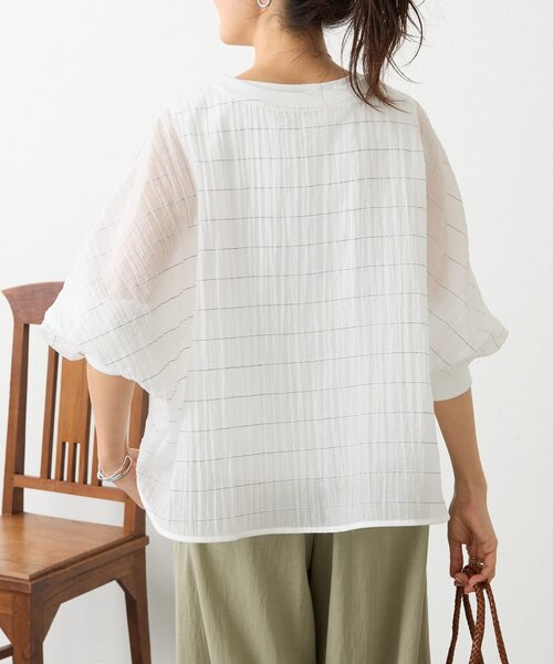 LIVETART(リヴェタート)の「《4/2(木)18:00予約開始》シアーボーダーシャツTee(シャツ/ブラウス・レディース・ホワイト/ライトグレー/ブラック/レッド・FREE)」の6枚目の写真