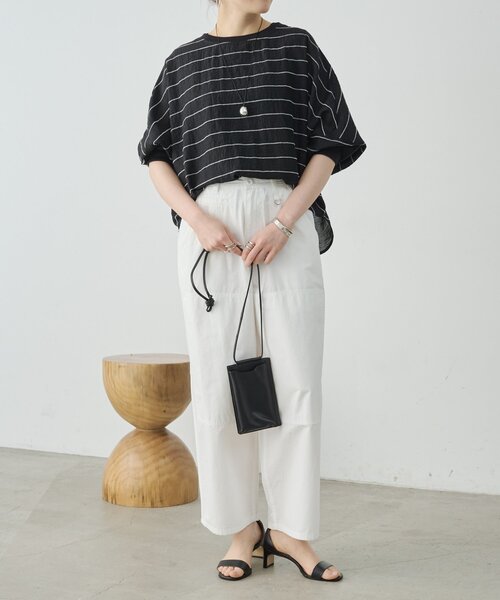 BEARDSLEY(ビアズリー)の「シアーボーダーシャツTee(シャツ/ブラウス・レディース・ホワイト/ライトグレー/ブラック/レッド・FREE)」の14枚目の写真