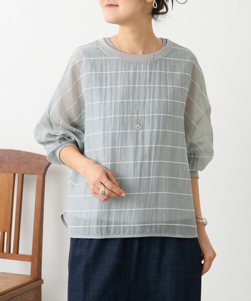 BEARDSLEY(ビアズリー)の「シアーボーダーシャツTee(シャツ/ブラウス・レディース・ホワイト/ライトグレー/ブラック/レッド・FREE)」の17枚目の写真