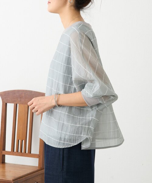 BEARDSLEY(ビアズリー)の「シアーボーダーシャツTee(シャツ/ブラウス・レディース・ホワイト/ライトグレー/ブラック/レッド・FREE)」の18枚目の写真