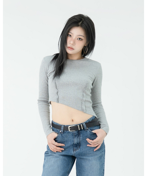 PHOS333(フォースサンサンサン)の「W Diagonal Long Sleeved/Melange Grey(Tシャツ/カットソー・レディース・その他・FREE)」の1枚目の写真