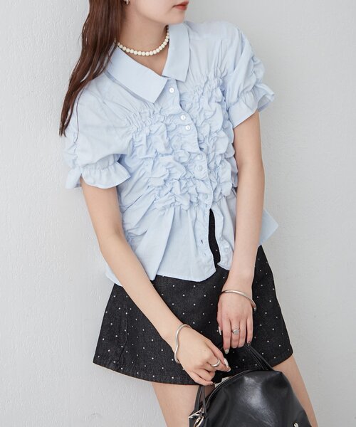 mystic(ミスティック)の「シャーリングシェイプシャツ(シャツ/ブラウス・レディース・ブラック/オフホワイト/アイボリー/ブルー・FREE)」の10枚目の写真