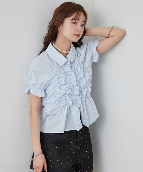 mystic(ミスティック)の「シャーリングシェイプシャツ(シャツ/ブラウス・レディース・ブラック/オフホワイト/アイボリー/ブルー・FREE)」の11枚目の写真