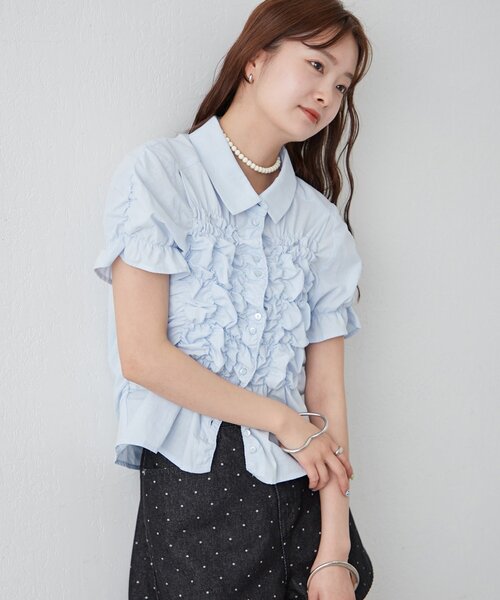 mystic(ミスティック)の「シャーリングシェイプシャツ(シャツ/ブラウス・レディース・ブラック/オフホワイト/アイボリー/ブルー・FREE)」の13枚目の写真