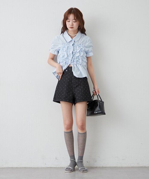 mystic（ミスティック）の「《＠___s_m17 セレクト/IVO》シャーリングシェイプシャツ（シャツ/ブラウス・レディース・ブラック/オフホワイト/アイボリー/ブルー・FREE）」の21枚目の写真