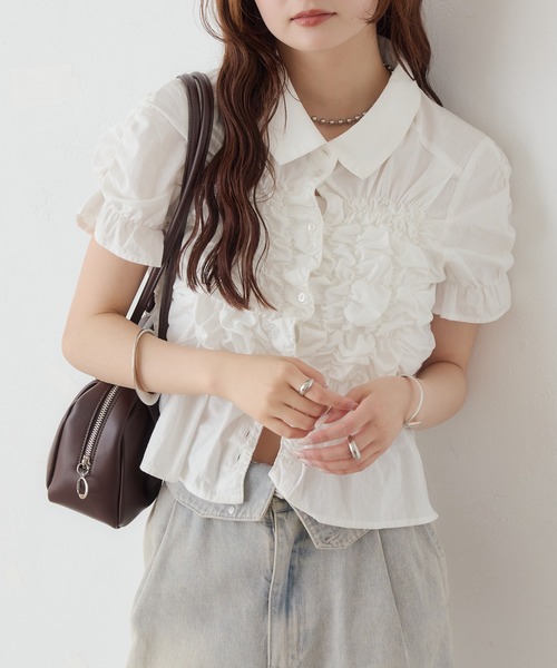 mystic(ミスティック)の「《@___s_m17 セレクト/IVO》【WEB限定NVY/新色PNK】 シャーリングシェイプシャツ(シャツ/ブラウス・レディース・ブラック/オフホワイト/アイボリー/ブルー/ネイビー/ピンク・FREE)」の7枚目の写真