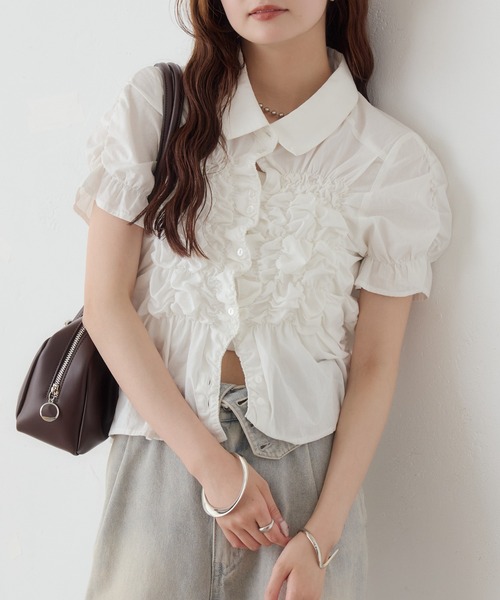 mystic(ミスティック)の「《@___s_m17 セレクト/IVO》【WEB限定NVY/新色PNK】 シャーリングシェイプシャツ(シャツ/ブラウス・レディース・ブラック/オフホワイト/アイボリー/ブルー/ネイビー/ピンク・FREE)」の13枚目の写真