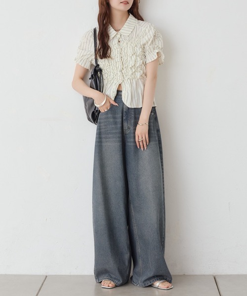 mystic(ミスティック)の「《@___s_m17 セレクト/IVO》【WEB限定NVY/新色PNK】 シャーリングシェイプシャツ(シャツ/ブラウス・レディース・ブラック/オフホワイト/アイボリー/ブルー/ネイビー/ピンク・FREE)」の16枚目の写真