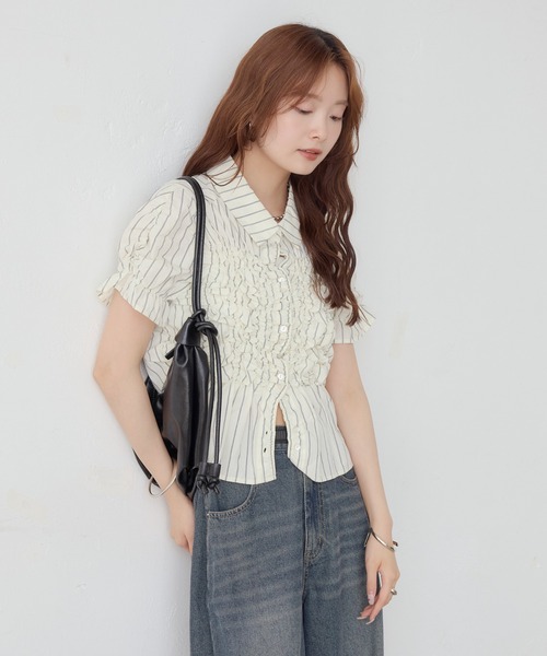 mystic(ミスティック)の「《@___s_m17 セレクト/IVO》【WEB限定NVY/新色PNK】 シャーリングシェイプシャツ(シャツ/ブラウス・レディース・ブラック/オフホワイト/アイボリー/ブルー/ネイビー/ピンク・FREE)」の15枚目の写真