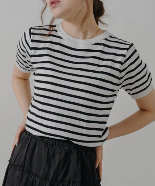 merrylatte(メリーラテ)の「ボーダークルーネックTシャツ【IROHANI】(Tシャツ/カットソー・レディース・ホワイト/ブラック・FREE)」の7枚目の写真