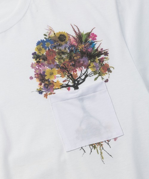 rehacer（レアセル）の「rehacer TEE : Botanical Pocket TEE / ボタニカル ポケット T-shirt（Tシャツ/カットソー・メンズ・ホワイト/ブラック・SMALL/MEDIUM/LARGE/X-LARGE）」の4枚目の写真