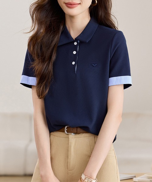 ONEP STAR（ワンピスター）の「刺繍ロゴ配色リブポロシャツ（ポロシャツ・レディース・ネイビー・X-LARGE/LARGE/MEDIUM）」の13枚目の写真