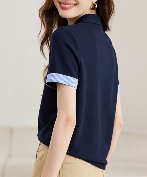 ONEP STAR（ワンピスター）の「刺繍ロゴ配色リブポロシャツ（ポロシャツ・レディース・ネイビー・X-LARGE/LARGE/MEDIUM）」の9枚目の写真