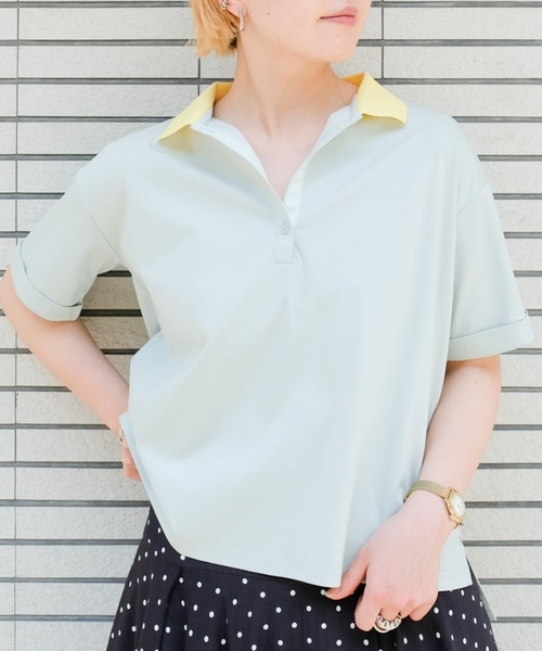 DOLLUPOOPS(ドールアップウップス)の「Contrast Polo Top(配色ポロトップス)(ポロシャツ・レディース・イエロー/ミント/レッド/ブラック・FREE)」の1枚目の写真