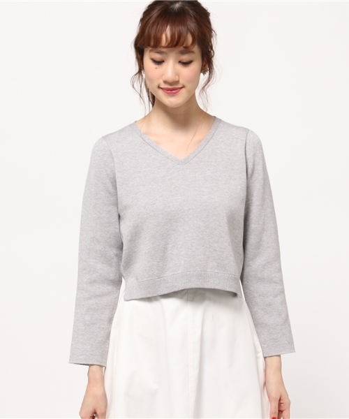 31 Sons de mode（トランテアン　ソン　ドゥ　モード）の「セットアップセッケツ配色Ｖネックプルオーバー（ニット/セーター・レディース・ベージュ/ライトグレー/サーモンピンク・36）」の4枚目の写真