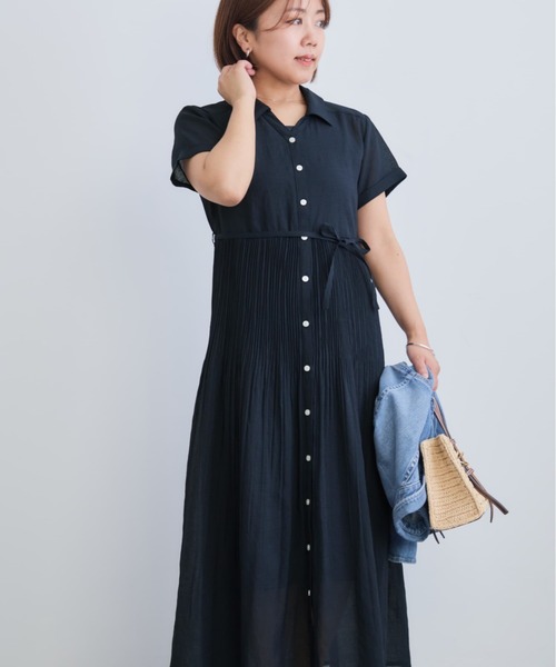 COHINA(コヒナ)の「プリーツシアーワンピース 【低身長・小柄女性】(シャツワンピース・レディース・グレイッシュベージュ/ミント/ネイビー・REGULAR/SHORT)」の2枚目の写真